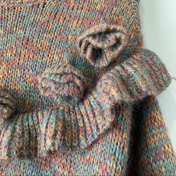 Zara Mohair Blend Oversized Knit Sweater Ruffle Flower Pom-Poms Bubble Sleeves - Picture 11 of 14
